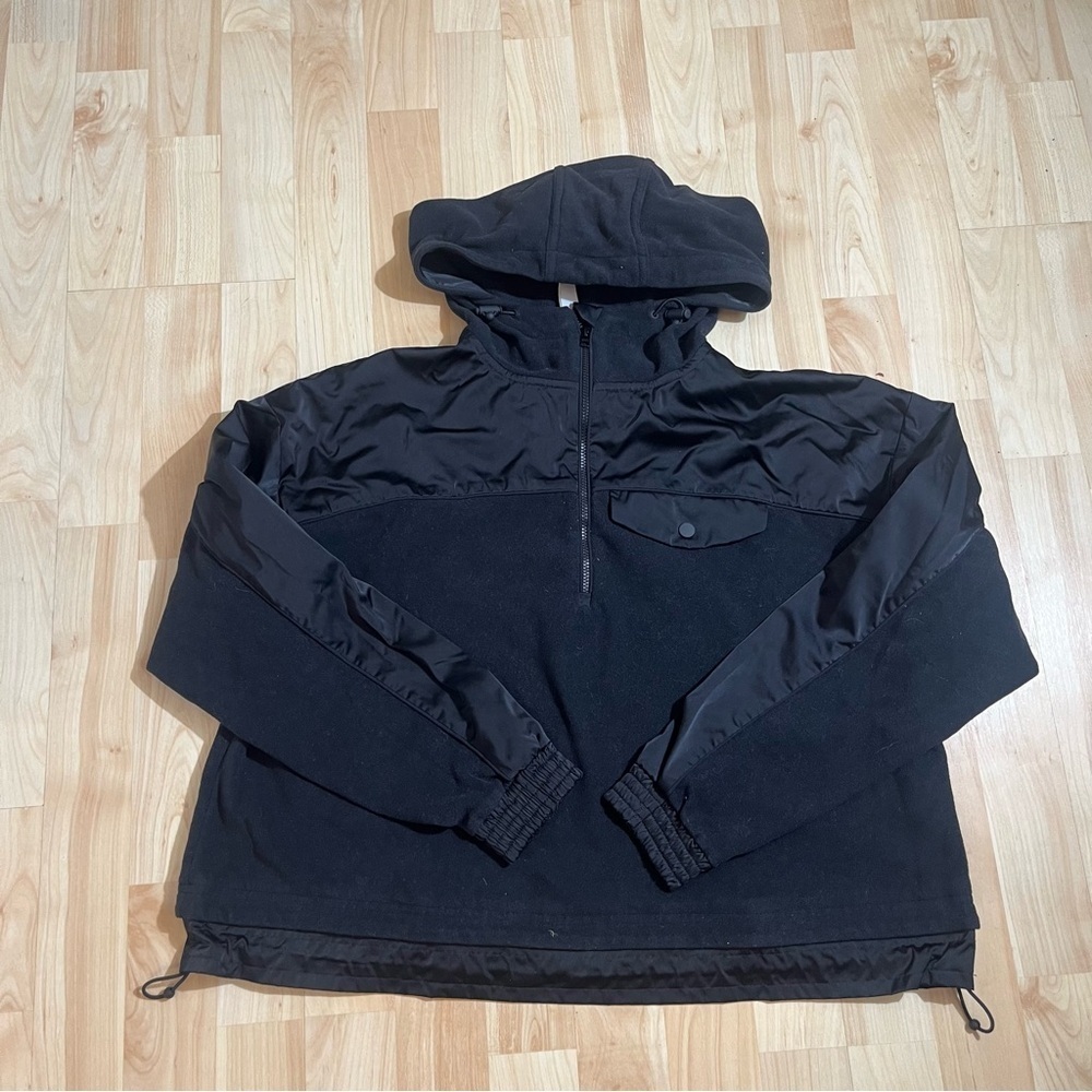 Athleta Jacket Womens Small Black Crop Fleece Hoodie Quarter Zip Pullover GymXXS